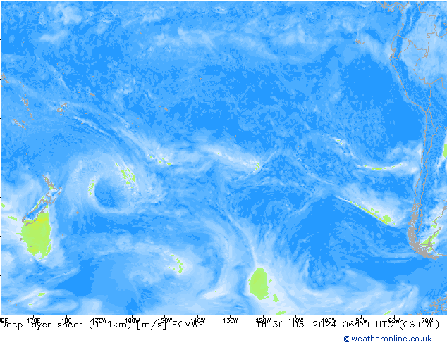 Deep layer shear (0-1km) ECMWF чт 30.05.2024 06 UTC