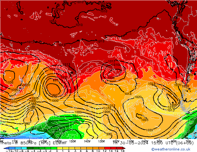 Theta-W 850hPa ECMWF do 30.05.2024 15 UTC