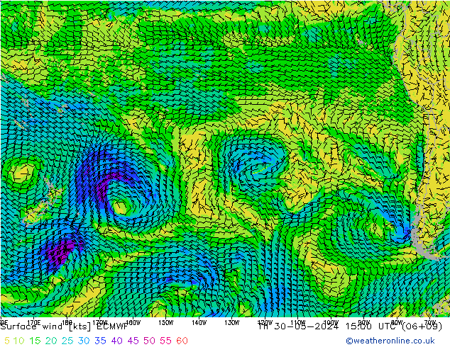 Wind 10 m ECMWF do 30.05.2024 15 UTC