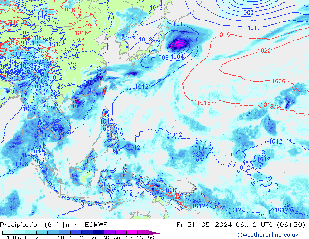 Z500/Rain (+SLP)/Z850 ECMWF Fr 31.05.2024 12 UTC