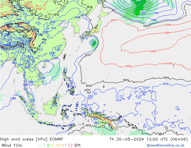 High wind areas ECMWF Th 30.05.2024 12 UTC