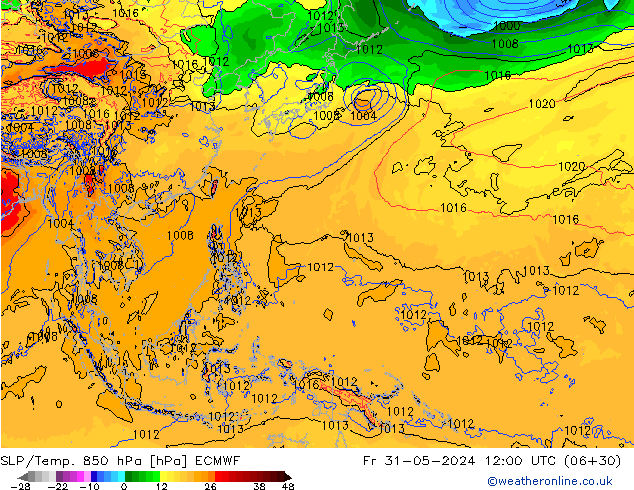 SLP/Temp. 850 hPa ECMWF vie 31.05.2024 12 UTC