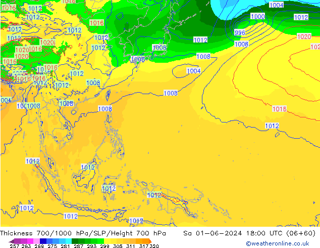 700-1000 hPa Kalınlığı ECMWF Cts 01.06.2024 18 UTC