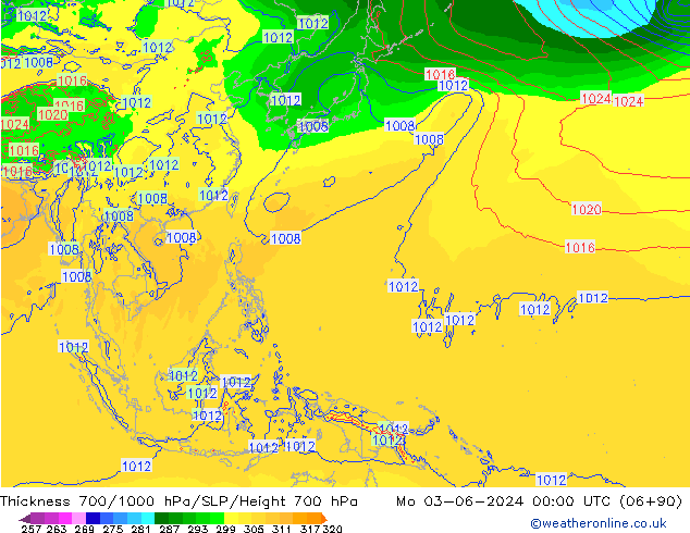 Thck 700-1000 hPa ECMWF Po 03.06.2024 00 UTC