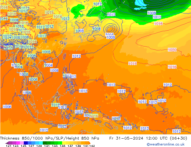 Thck 850-1000 hPa ECMWF  31.05.2024 12 UTC