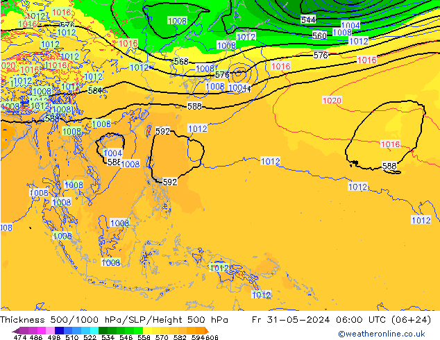 Dikte 500-1000hPa ECMWF vr 31.05.2024 06 UTC