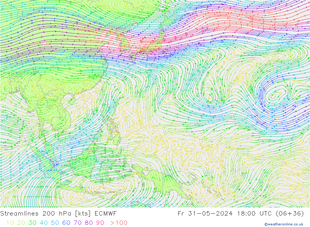 Línea de corriente 200 hPa ECMWF vie 31.05.2024 18 UTC