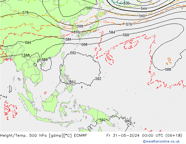 Z500/Rain (+SLP)/Z850 ECMWF Pá 31.05.2024 00 UTC