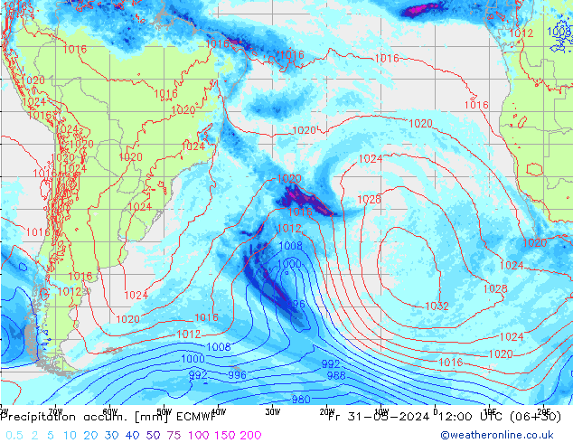 Precipitation accum. ECMWF Fr 31.05.2024 12 UTC