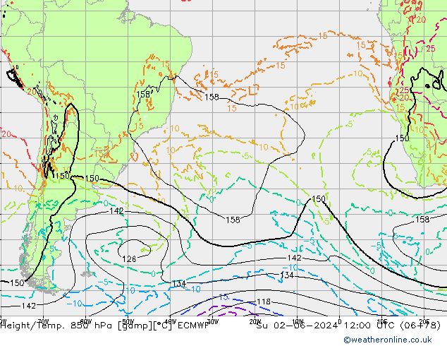 Height/Temp. 850 hPa ECMWF Su 02.06.2024 12 UTC