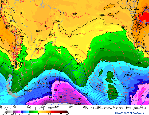 SLP/Temp. 850 hPa ECMWF vr 31.05.2024 12 UTC