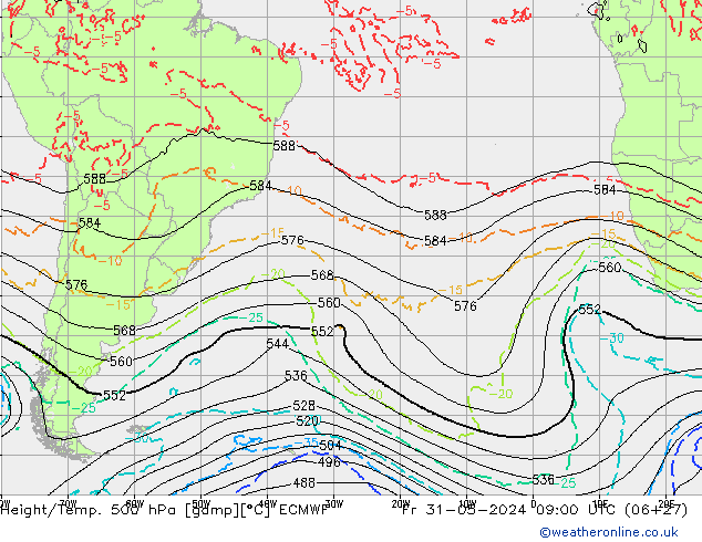 Height/Temp. 500 hPa ECMWF Sex 31.05.2024 09 UTC