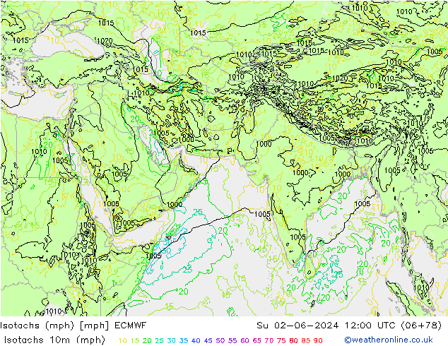 Eşrüzgar Hızları mph ECMWF Paz 02.06.2024 12 UTC