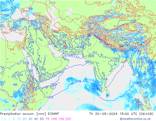 Precipitation accum. ECMWF чт 30.05.2024 15 UTC