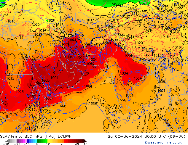 SLP/Temp. 850 hPa ECMWF  02.06.2024 00 UTC