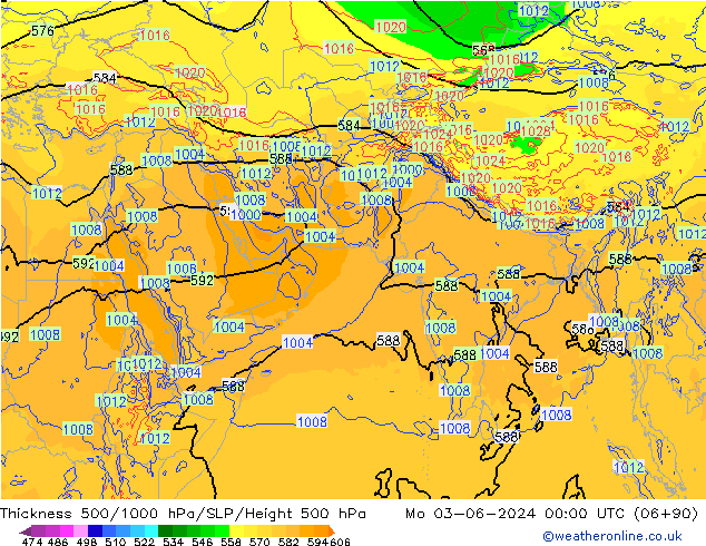 500-1000 hPa Kalınlığı ECMWF Pzt 03.06.2024 00 UTC