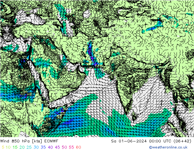 Viento 850 hPa ECMWF sáb 01.06.2024 00 UTC