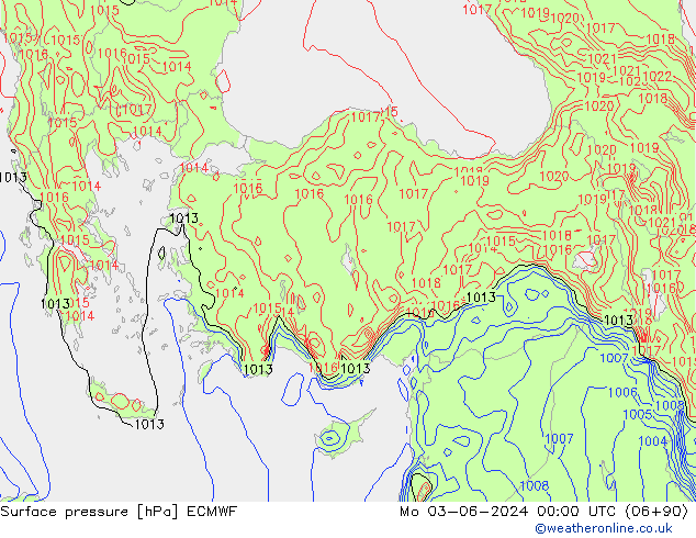 Atmosférický tlak ECMWF Po 03.06.2024 00 UTC