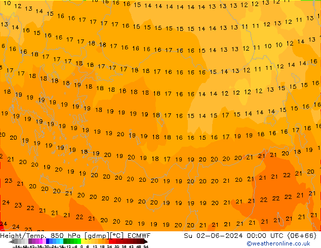 Height/Temp. 850 гПа ECMWF Вс 02.06.2024 00 UTC