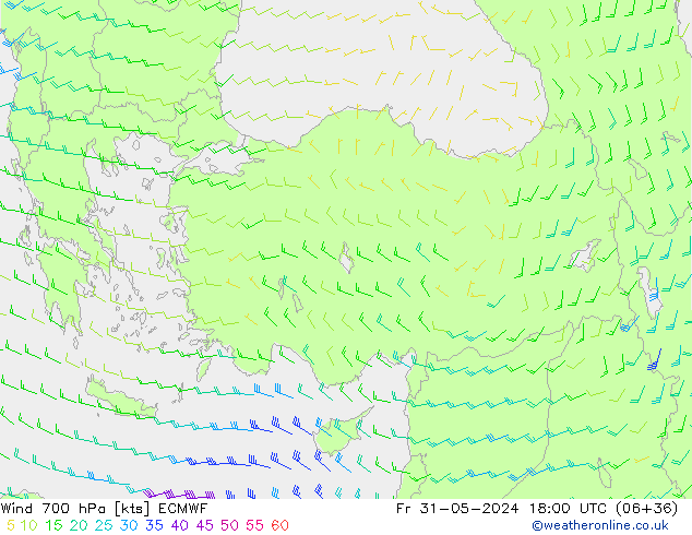 Wind 700 hPa ECMWF Fr 31.05.2024 18 UTC
