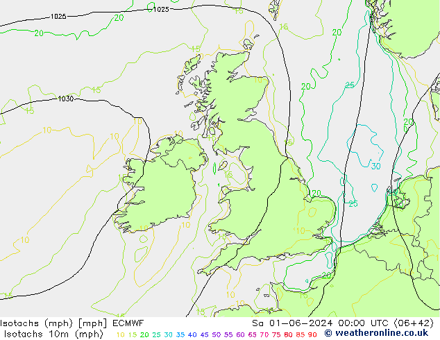 Isotachs (mph) ECMWF  01.06.2024 00 UTC