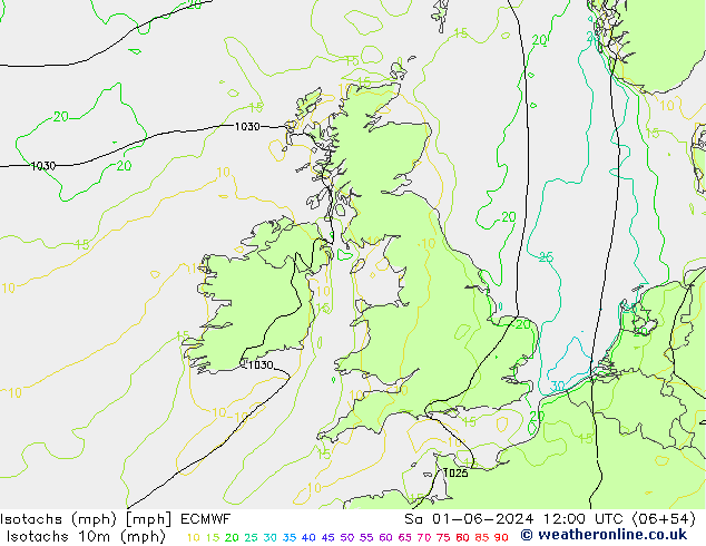 Isotachs (mph) ECMWF Sa 01.06.2024 12 UTC