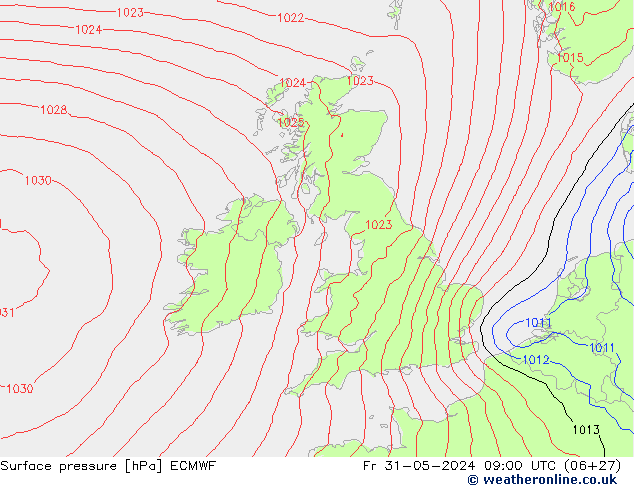 Surface pressure ECMWF Fr 31.05.2024 09 UTC