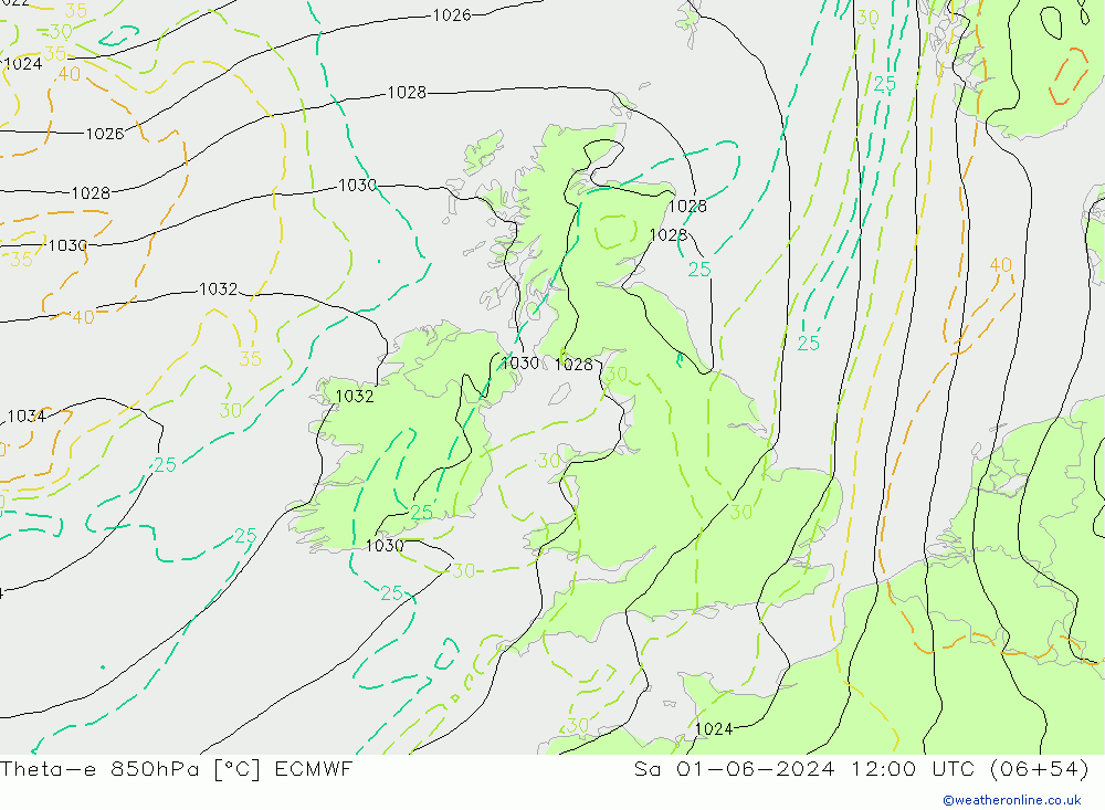 Theta-e 850hPa ECMWF za 01.06.2024 12 UTC