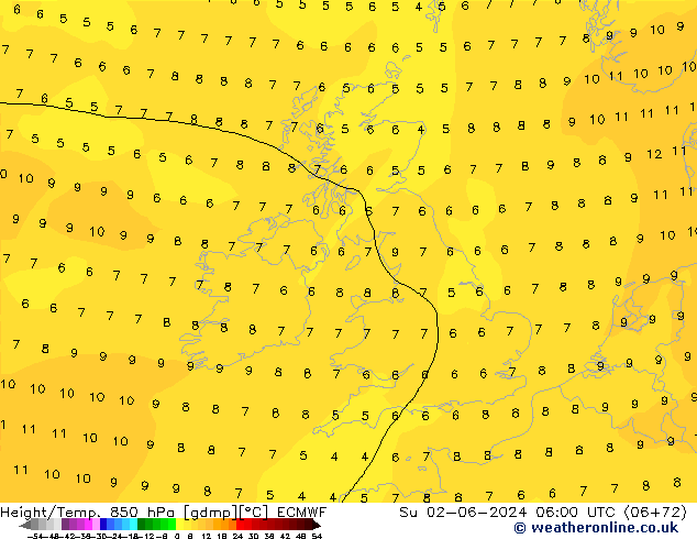 Z500/Rain (+SLP)/Z850 ECMWF Dom 02.06.2024 06 UTC