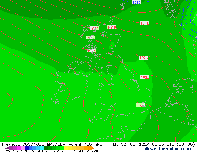 Thck 700-1000 hPa ECMWF lun 03.06.2024 00 UTC