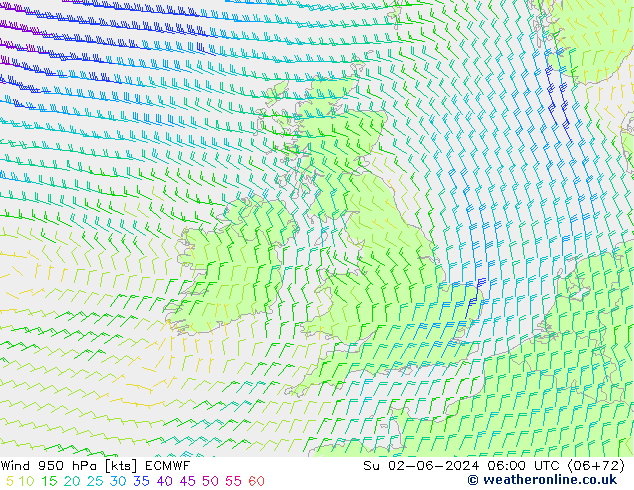 Viento 950 hPa ECMWF dom 02.06.2024 06 UTC