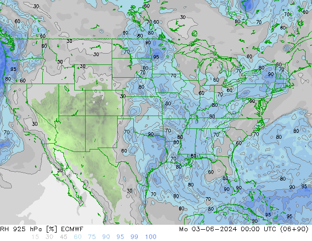 RH 925 hPa ECMWF pon. 03.06.2024 00 UTC