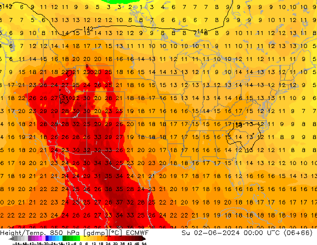 Height/Temp. 850 hPa ECMWF Ne 02.06.2024 00 UTC