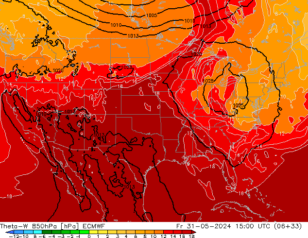 Theta-W 850hPa ECMWF Cu 31.05.2024 15 UTC