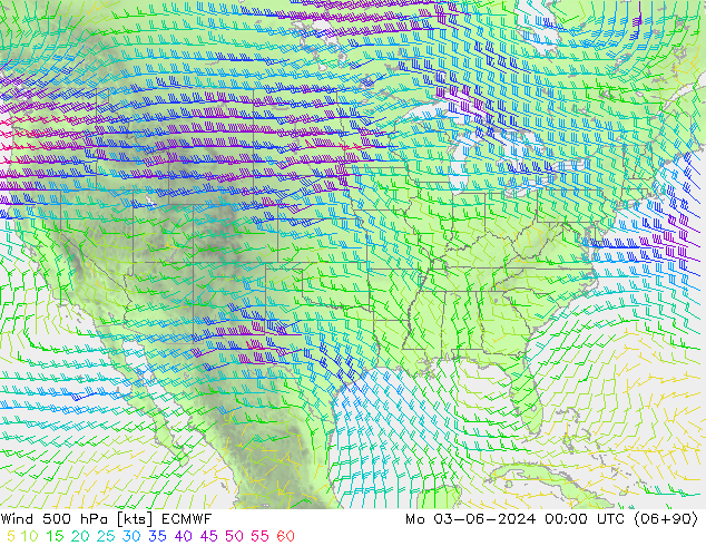 Vent 500 hPa ECMWF lun 03.06.2024 00 UTC