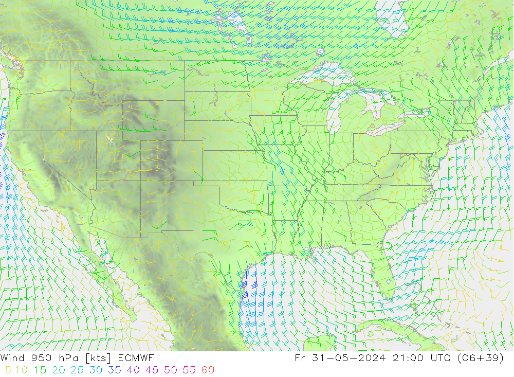 Wind 950 hPa ECMWF Fr 31.05.2024 21 UTC