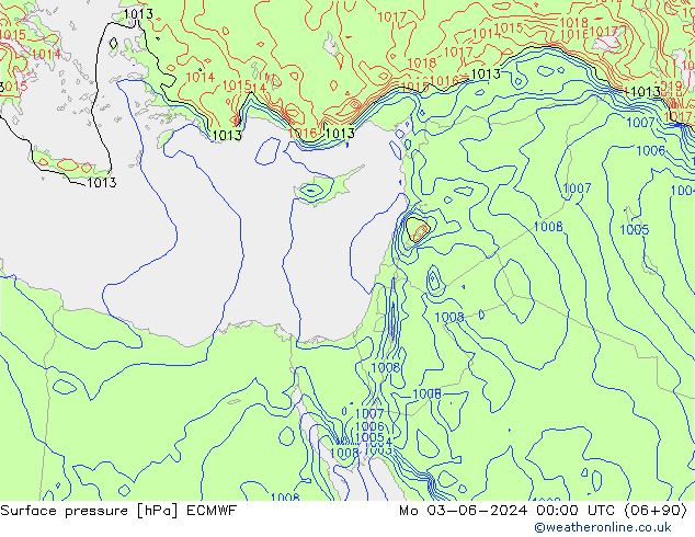 Atmosférický tlak ECMWF Po 03.06.2024 00 UTC