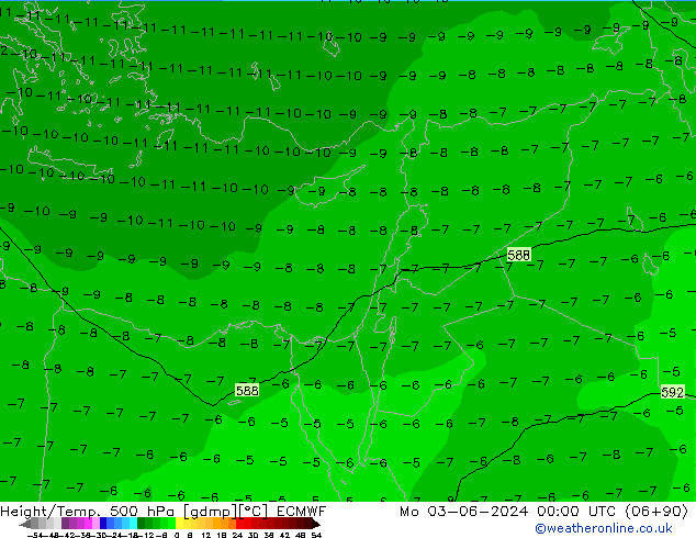 Height/Temp. 500 hPa ECMWF Mo 03.06.2024 00 UTC