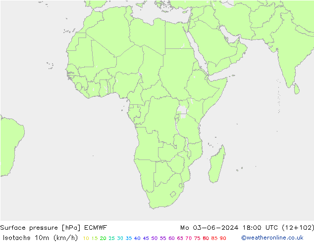 Eşrüzgar Hızları (km/sa) ECMWF Pzt 03.06.2024 18 UTC