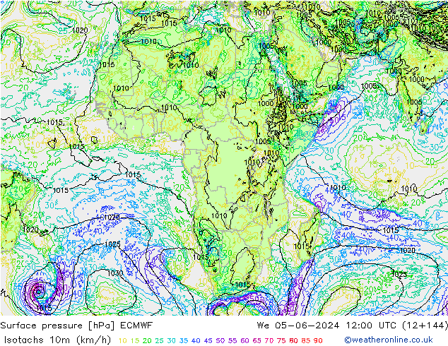 Eşrüzgar Hızları (km/sa) ECMWF Çar 05.06.2024 12 UTC
