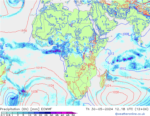Precipitação (6h) ECMWF Qui 30.05.2024 18 UTC