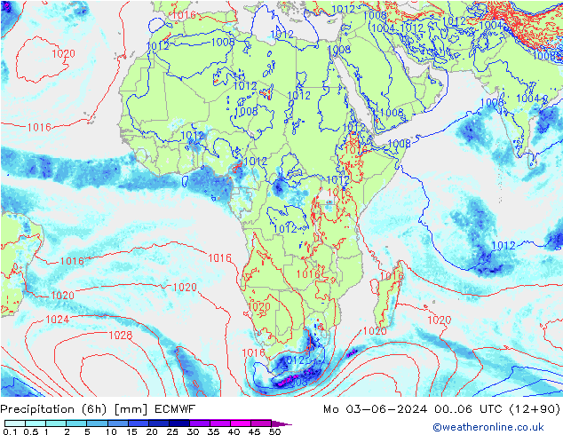 Z500/Rain (+SLP)/Z850 ECMWF Mo 03.06.2024 06 UTC