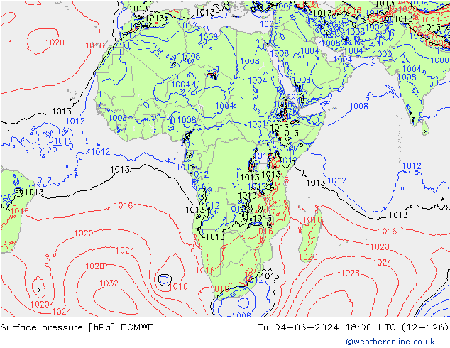 pressão do solo ECMWF Ter 04.06.2024 18 UTC