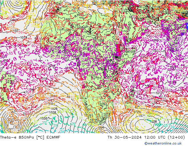 Theta-e 850hPa ECMWF jeu 30.05.2024 12 UTC