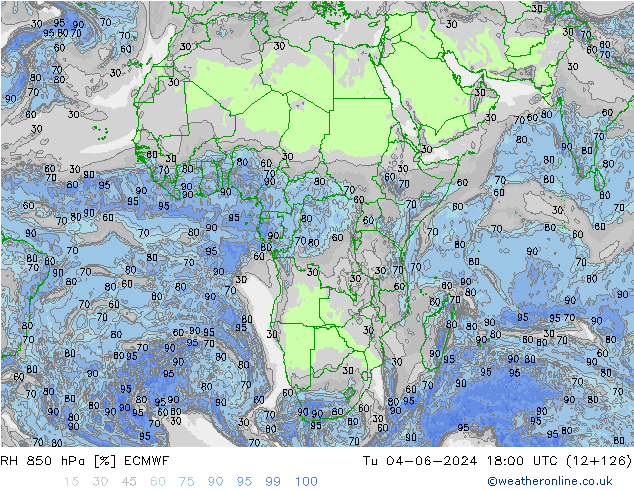 850 hPa Nispi Nem ECMWF Sa 04.06.2024 18 UTC