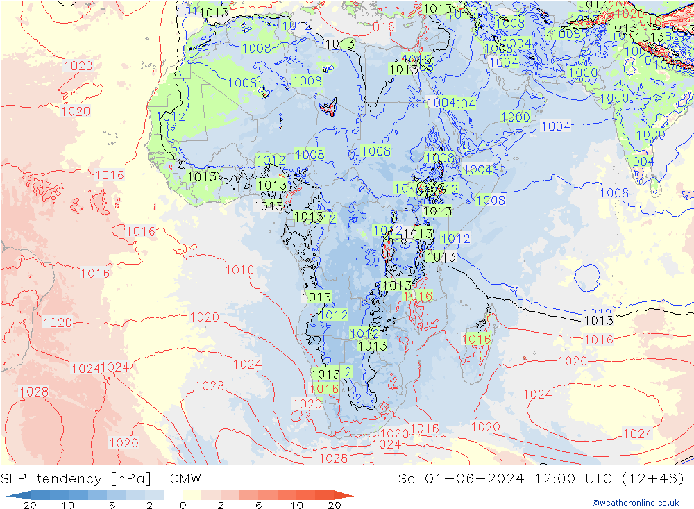 SLP tendency ECMWF Sa 01.06.2024 12 UTC