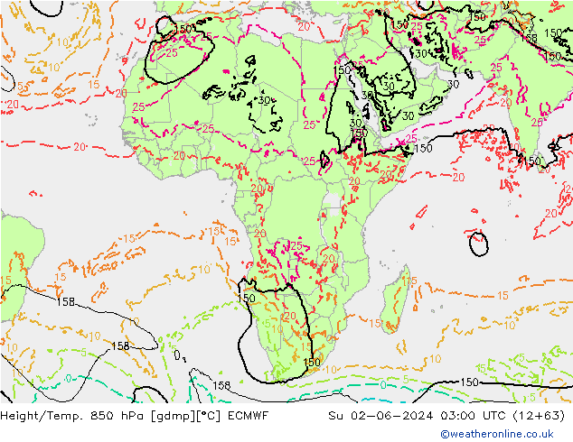 Height/Temp. 850 hPa ECMWF Dom 02.06.2024 03 UTC