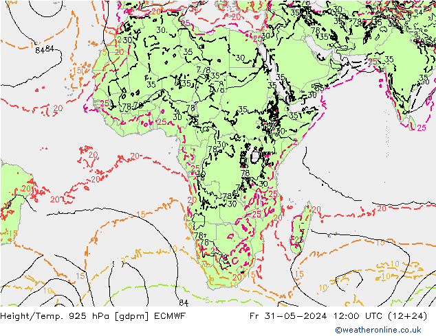 Géop./Temp. 925 hPa ECMWF ven 31.05.2024 12 UTC