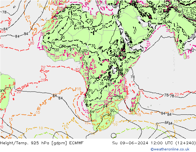 Height/Temp. 925 hPa ECMWF Ne 09.06.2024 12 UTC