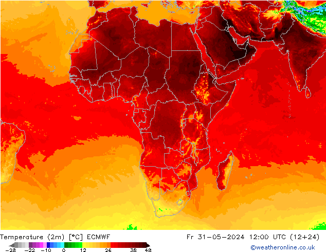 Temperatura (2m) ECMWF Sex 31.05.2024 12 UTC